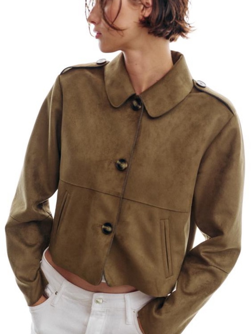 Shirt faux Suede Button-Front Women's Jacket